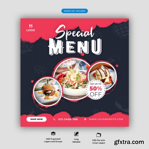 Food menu and restaurant social media banner template vol.2