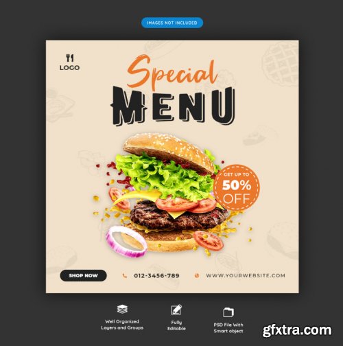 Food menu and restaurant social media banner template vol.2