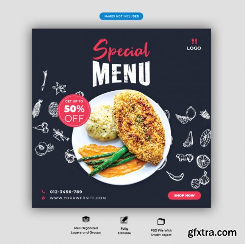 Food menu and restaurant social media banner template vol.4