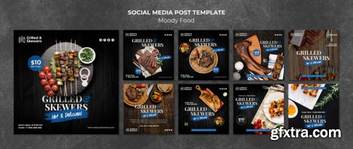 Grilled skewers restaurant social media post template 