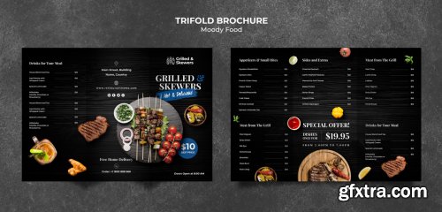 Grilled steak and veggies restaurant trifold brochure
