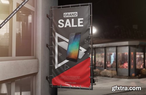 Vertical wall advertising banner mockup