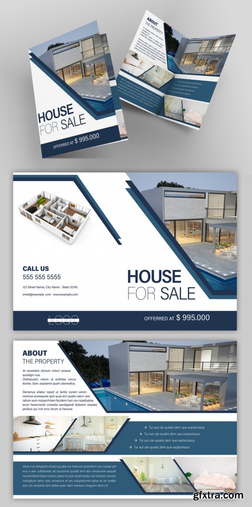 Real Estate Bifold Flyer Layout with Blue Accents 265678492