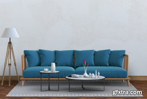 Living room interior in modern style with sofa and decoration