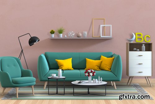 Living room interior in modern style with sofa and decoration