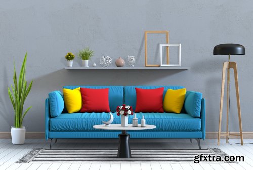 Living room interior in modern style with sofa and decoration