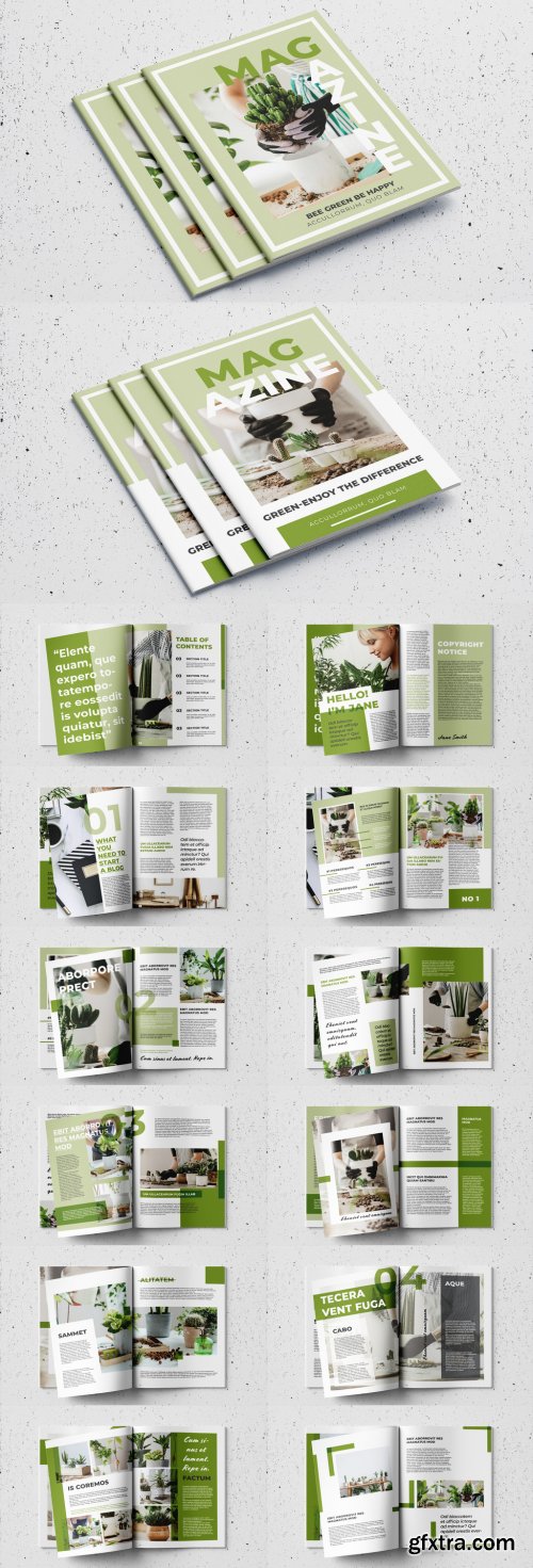 Creative Magazine Layout with Green Accents 326736742