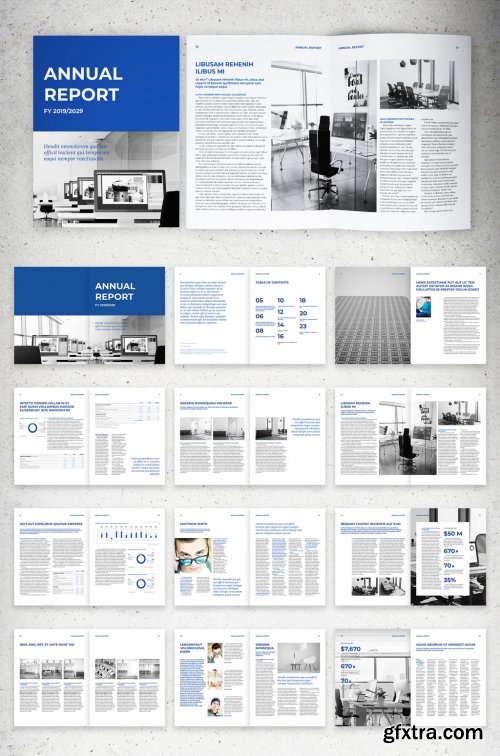 Traditional Corporate Report Layout with Blue Accents 328123516