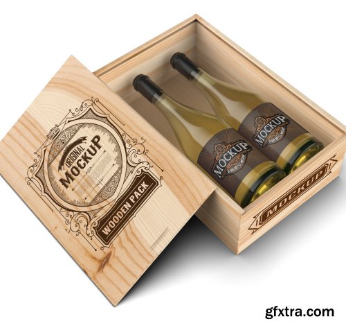 Wooden Box with White Wine Bottles 328596748