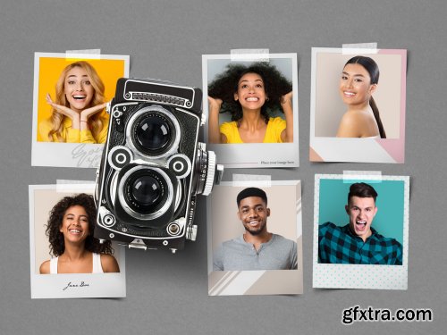 Blank Instant Photo Frame Mockup Set with Camera 328559344