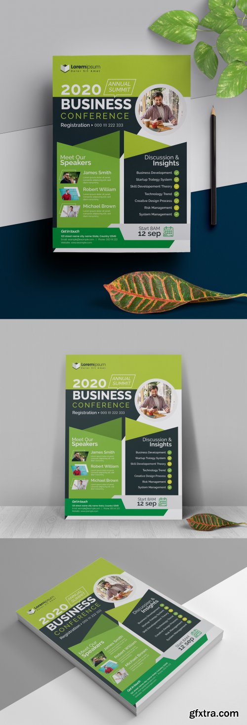 Creative Conference Event Flyer Layout with Green Accents 327947911