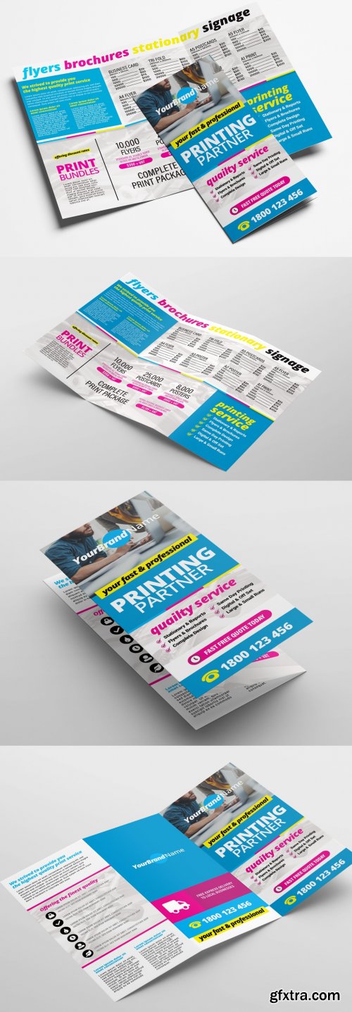 Printing Shop Trifold Brochure Layout 328598784