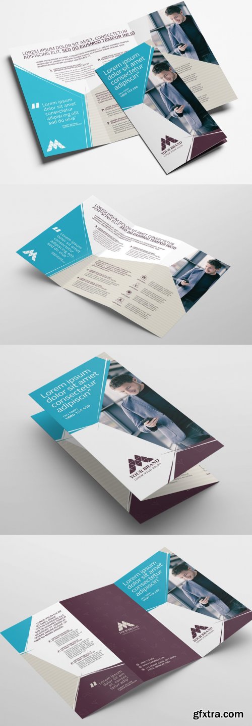 Modern Trifold Brochure Layout with Hexagonal Design 328598798