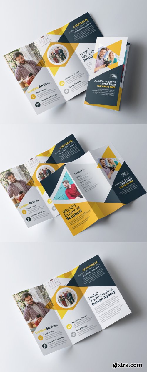 Creative Trifold Brochure Layout with Yellow Accents 327947951