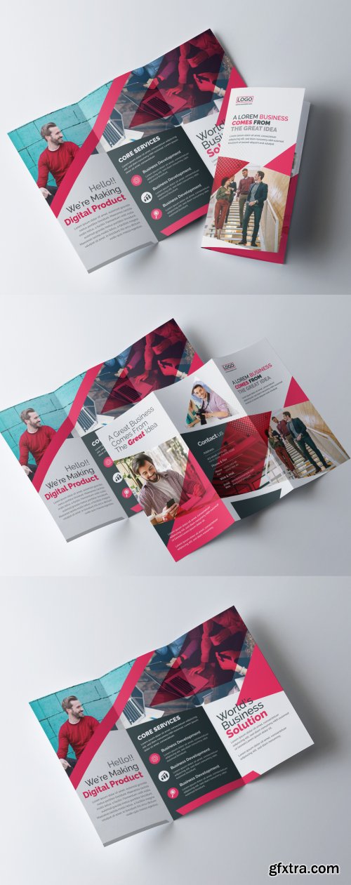 Corporate Trifold Brochure Layout with Red Color Accents 327947930