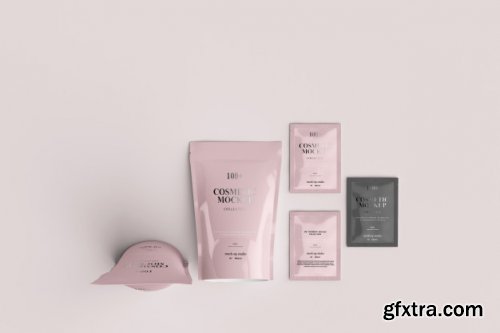 Cosmetic product packets mockups