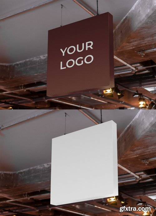 Indoor Rectangle Mockup Mount Sign in Store 329108648