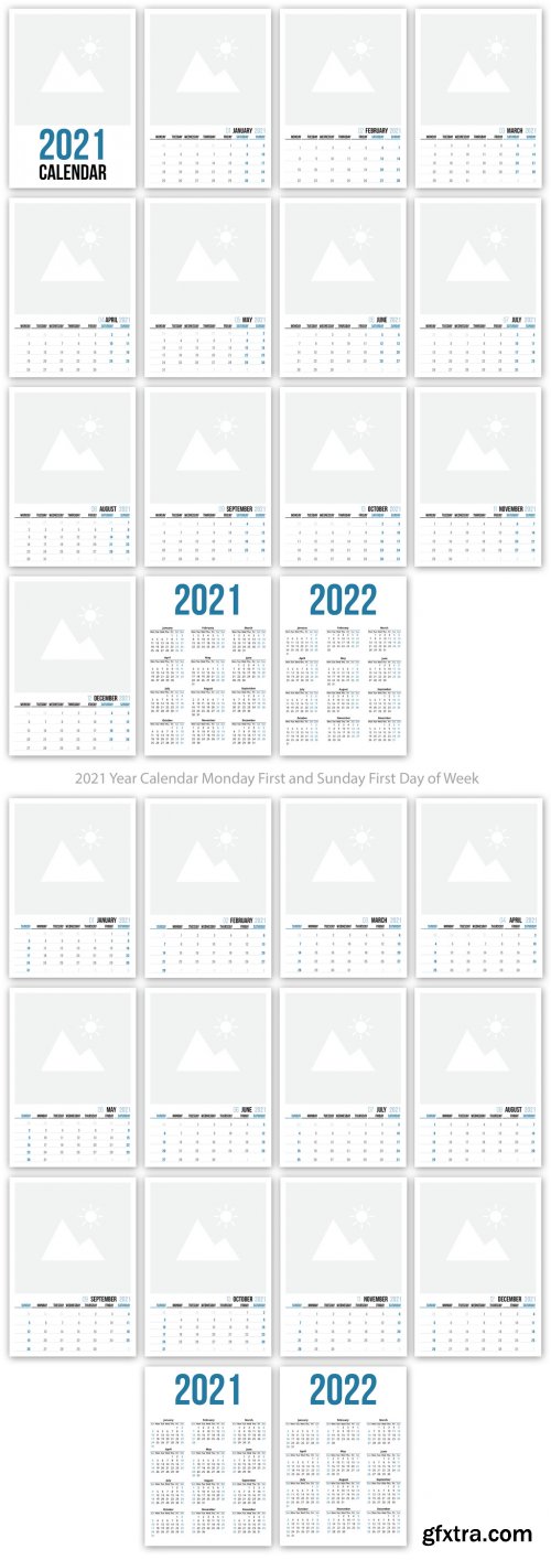 2021 Wall Calendar Layout with Blue Accents 328571257