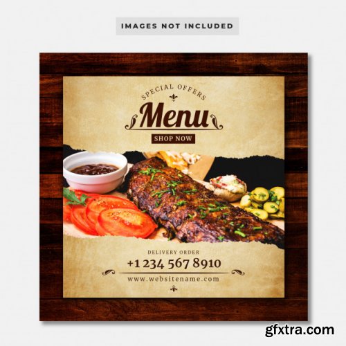 Vintage food menu & restaurant social media template