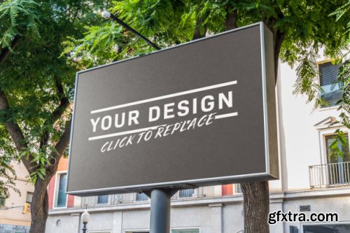 Outdoor horizontal billboard with natural landscape mockup