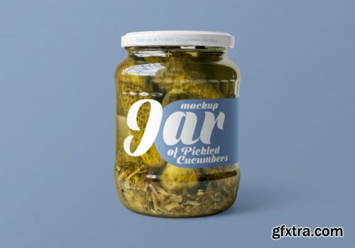 Glass jar of pickled cucumbers mockup