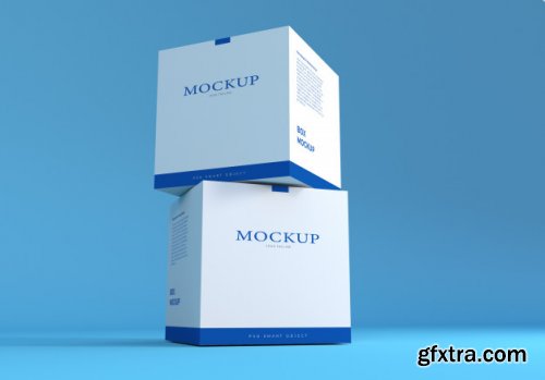 Packaging box mockup with blue background