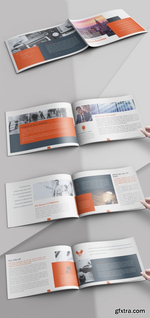 Landscape Brochure Layout with Orange and Grey Accents 330145516