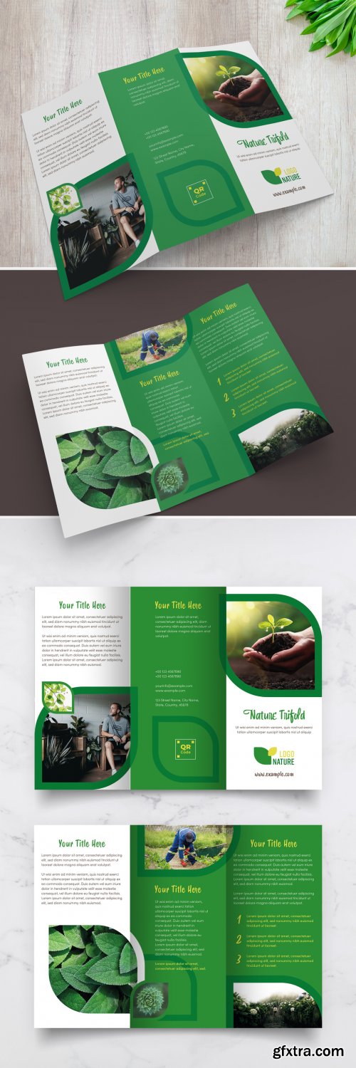 Nature Trifold Brochure Layout with Green Accents 329175245