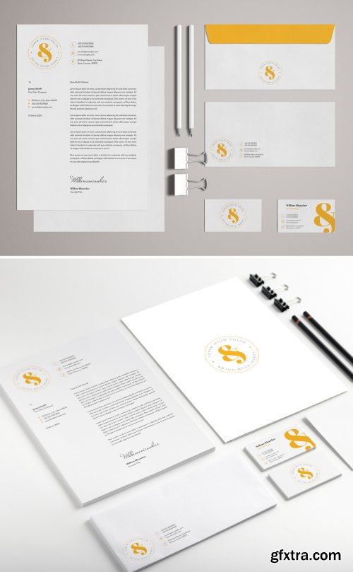 Stationery Set Layout with Yellow Accents 329175194