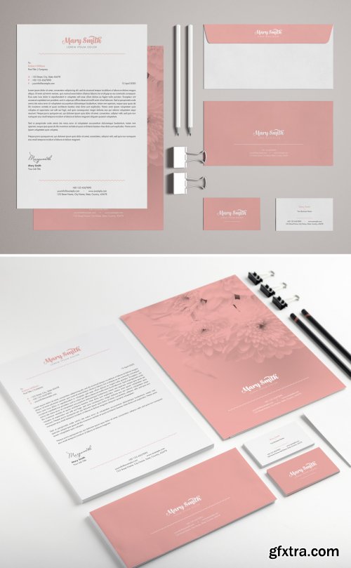 Stationery Set Layout with Pink Accents 329175181