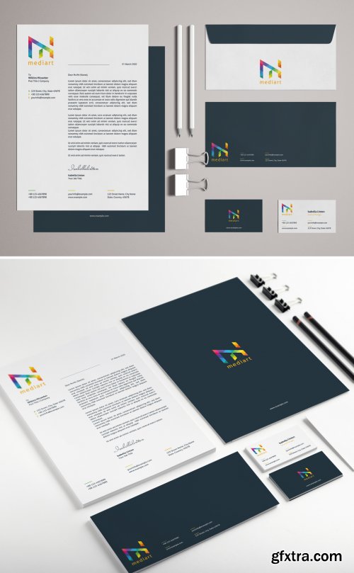 Stationery Set Layout with Colorful Design Elements 329175127