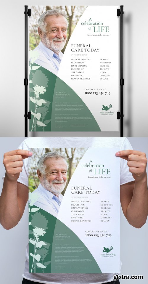 Funeral Service Poster with Green Floral Illustrations 330835559