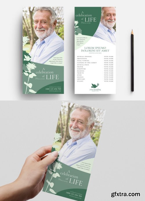 Funeral Service Flyer with Green Floral Illustrations 330835542