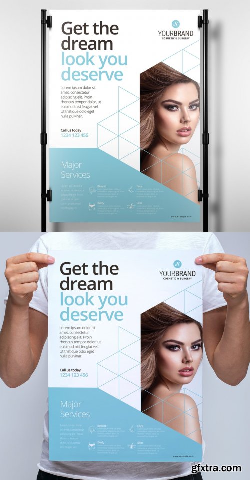 Pale Blue and White Poster Layout with Cosmetic Procedure Illustrations 330835520