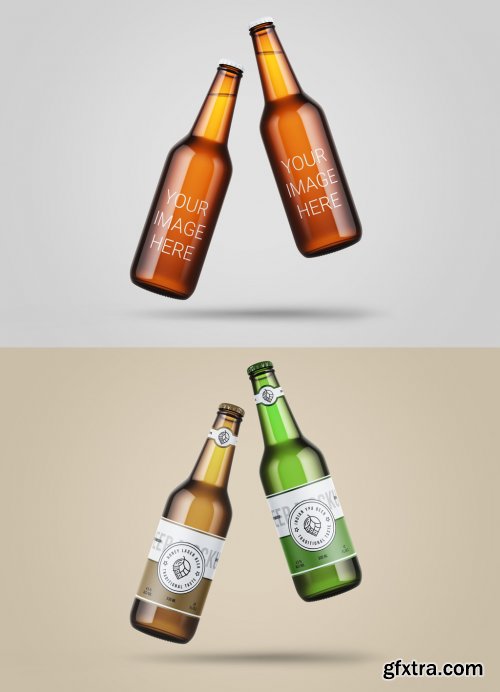 2 Floating Beer Bottles Mockup 331045590