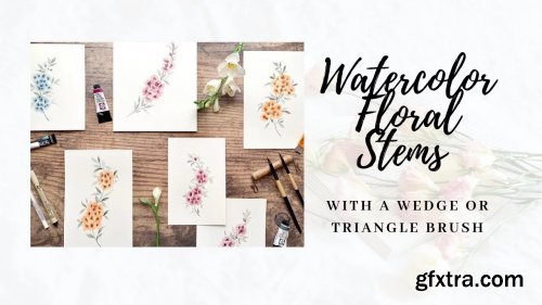  Watercolor Floral Stems with a wedge or triangle brush