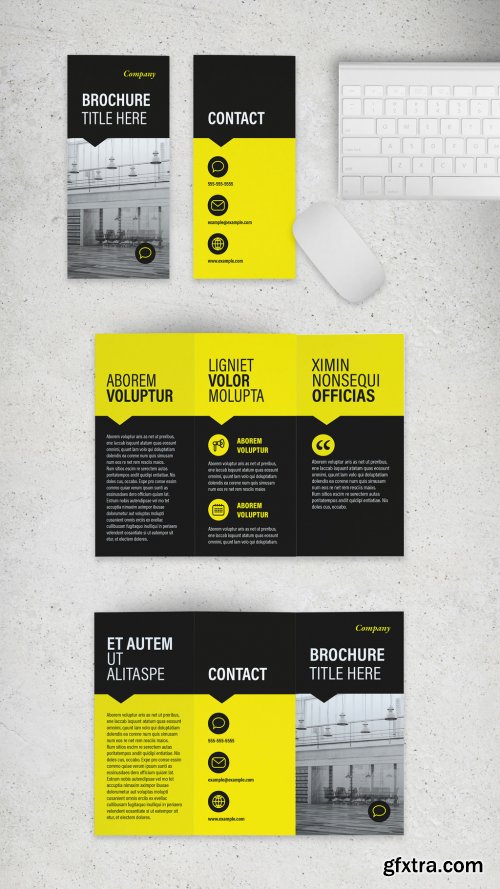 Yellow and Black Trifold Brochure Layout 331508570