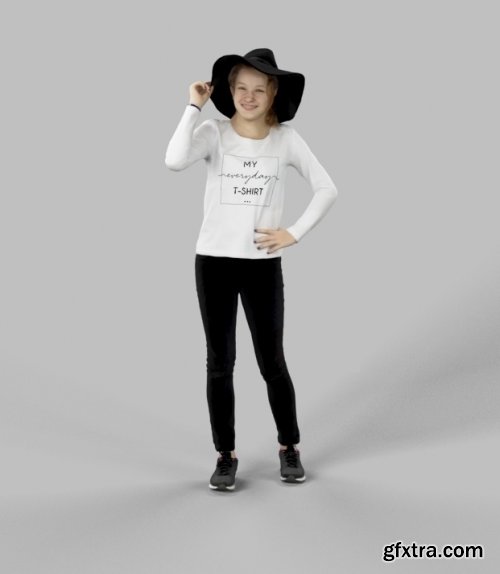 Young Caucasian Female in Jeans Standing Scanned 3d model