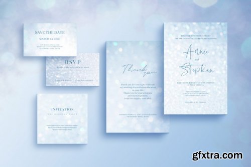 Glittering invitation template, wedding stationery set 