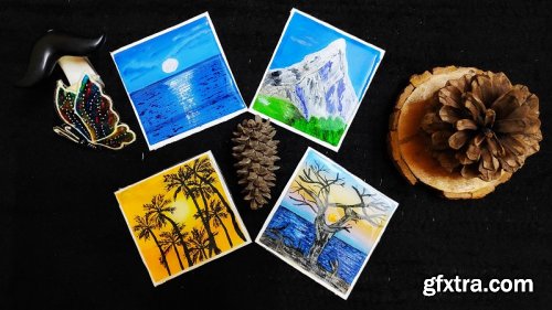  Learn four Beautiful Landscape Painting(Acrylic Meduim) and Resin Coating