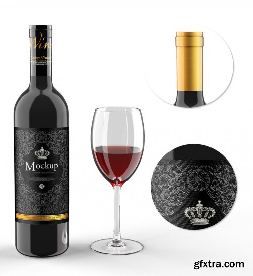 Wine and Glass Bottle Mockup 331778363