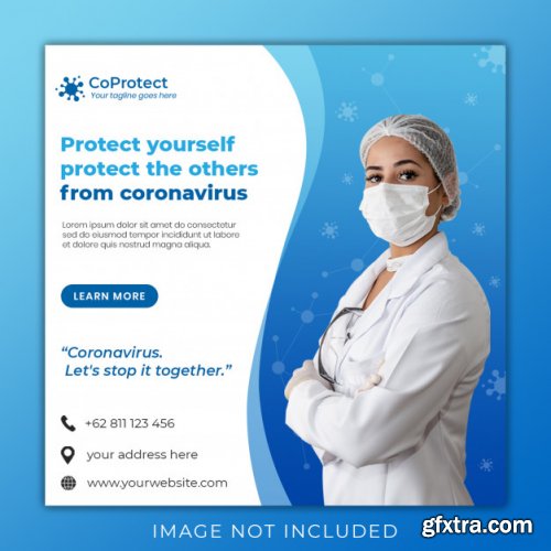 Medical health banner about coronavirus, social media instagram post banner template