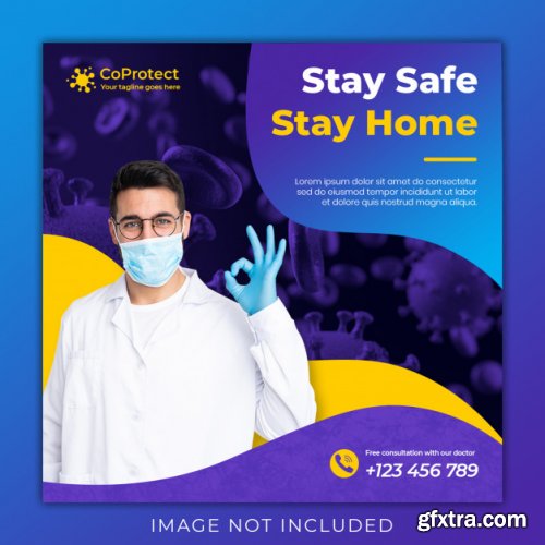 Medical health banner about coronavirus, social media instagram post banner template