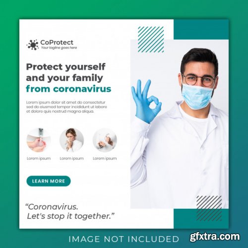 Medical health banner about coronavirus, social media instagram post banner template