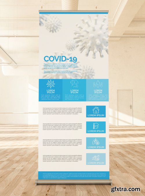 Blue and White Roll-Up Banner with COVID-19 332448599