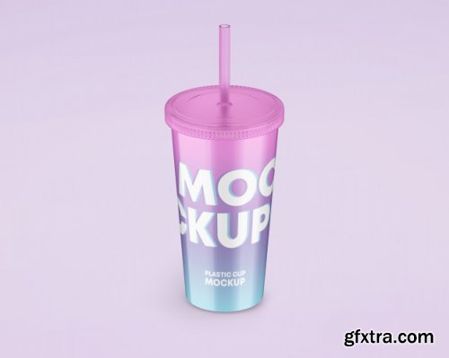 Plastic cup with straw