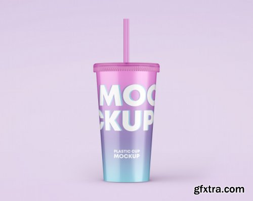 Plastic cup with straw