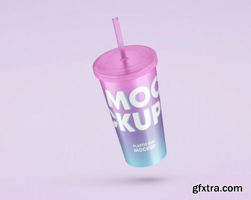 Plastic cup with straw