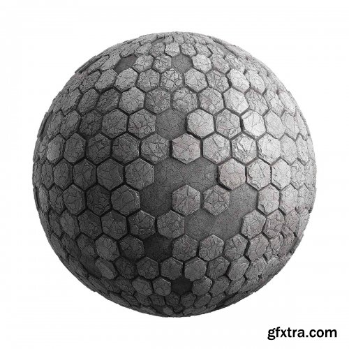 Damaged hexagonal concrete tiles PBR Texture