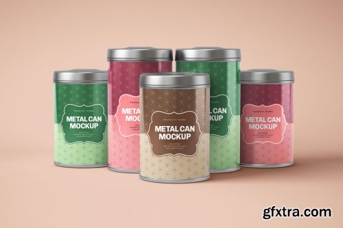 CreativeMarket - Glossy Metal Tin Can Box Mockup Set 4725196